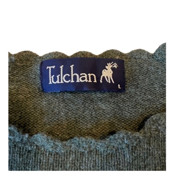 Tulchan Wool Olive Green Knitted Pink Florals with Petal Trim Neckline Large - Picture 5 of 13